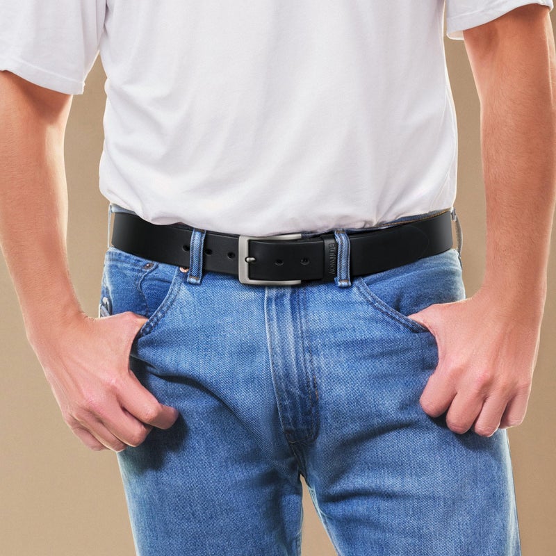 Buffway Menâ€™s Full Grain Leather Belt â€“ Solid One-Piece Leather, 1.5â€ Wide for Jeans & Business Casual, Gift Box Included - 32â€ Black - Image 2